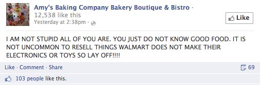 Amy's Baking Company Facebook Post